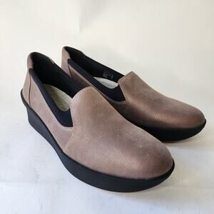 Clarks Step Rose Moon Platform Wedge 11M Pewter Leather Slip On Shoes